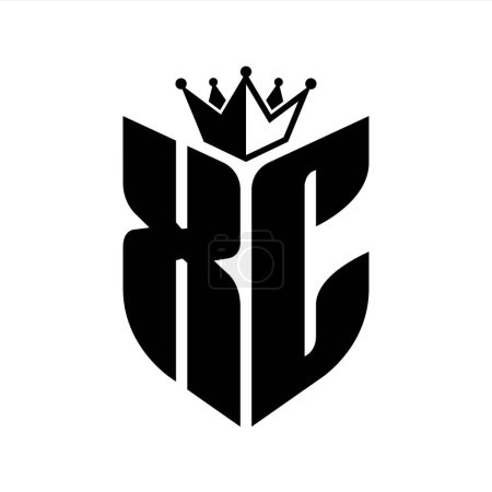 XC Lettre monogramme avec forme de bouclier avec couronne noir et blanc modèle de conception de couleur