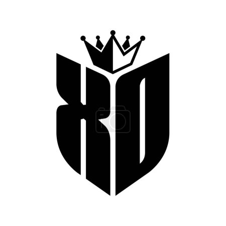 XO Letra monograma con forma de escudo con plantilla de diseño de color blanco y negro corona