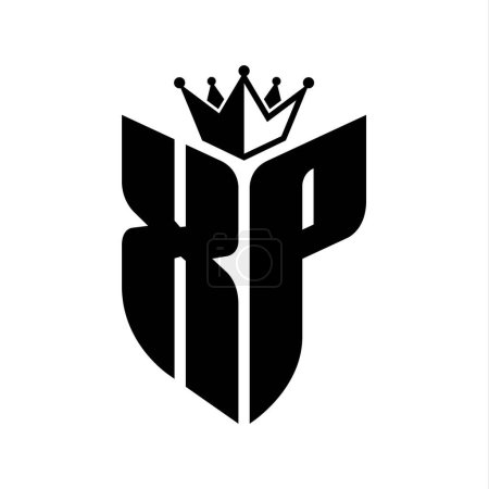 XP Lettre monogramme avec forme de bouclier avec couronne noir et blanc modèle de conception de couleur