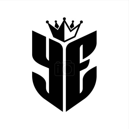 YE Buchstabe Monogramm mit Schildform mit Krone schwarz-weiß Farbdesign-Vorlage