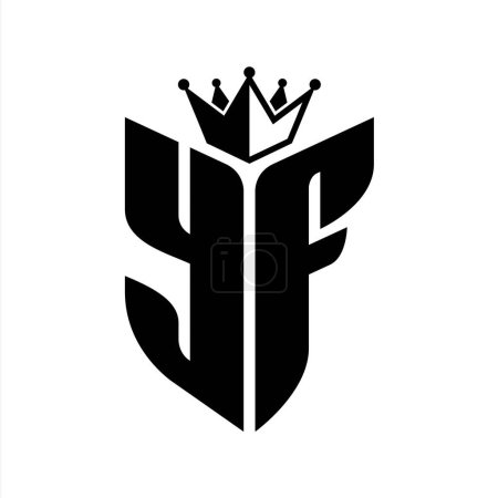 Monogramme lettre YF avec forme de bouclier avec couronne modèle de conception de couleur noir et blanc