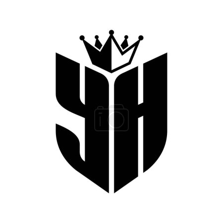 YH Buchstabe Monogramm mit Schildform mit Krone schwarz-weiße Farbdesign-Vorlage