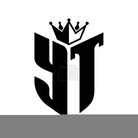 YT Buchstabe Monogramm mit Schildform mit Krone schwarz-weiße Farbdesign-Vorlage