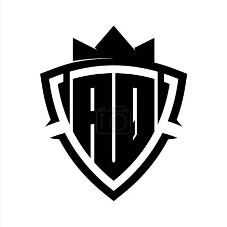 AQ Lettre monogramme gras avec triangle courbe forme de bouclier avec couronne noir et blanc modèle de conception de couleur de fond
