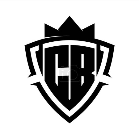 CB Letter bold monogram with triangle curve shield shape with crown black and white background color design template