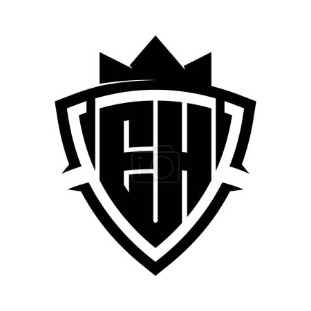 EH Letter fett Monogramm mit Dreieck Kurve Schild Form mit Krone schwarz und weiß Hintergrund Farbe Design-Vorlage
