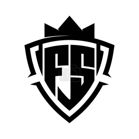 FS Carta monograma en negrita con forma de escudo de curva de triángulo con plantilla de diseño de color de fondo en blanco y negro corona