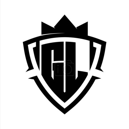 Carta GL monograma en negrita con forma de escudo de curva de triángulo con plantilla de diseño de color de fondo blanco y negro corona