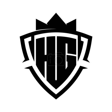 HG Buchstabe fett Monogramm mit Dreieck Kurve Schild Form mit Krone schwarz und weiß Hintergrund Farbe Design-Vorlage
