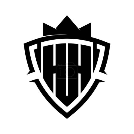 HH Buchstabe fett Monogramm mit Dreieck Kurve Schild Form mit Krone schwarz und weiß Hintergrund Farbe Design-Vorlage