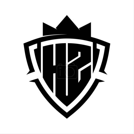 HZ Letter bold monogram with triangle curve shield shape with crown black and white background color design template