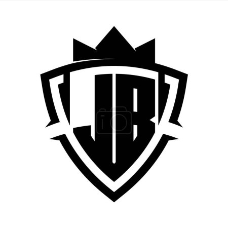 JB Letter bold monogram with triangle curve shield shape with crown black and white background color design template