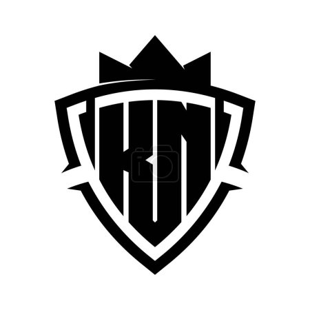 KN Carta monograma en negrita con forma de escudo de curva de triángulo con plantilla de diseño de color de fondo blanco y negro corona