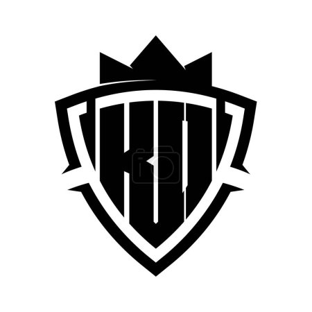 KO Carta en negrita monograma con forma de escudo de curva de triángulo con plantilla de diseño de color de fondo blanco y negro corona