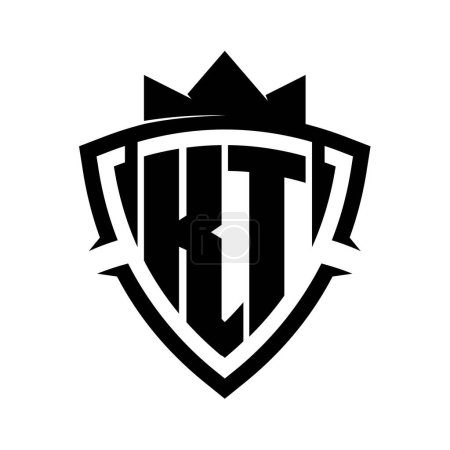 KT Brief fett Monogramm mit Dreieck Kurve Schild Form mit Krone schwarz und weiß Hintergrund Farbe Design-Vorlage