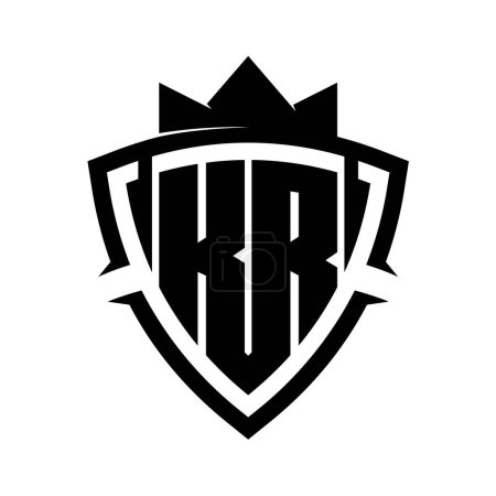 KR Carta monograma en negrita con forma de escudo de curva de triángulo con plantilla de diseño de color de fondo blanco y negro corona