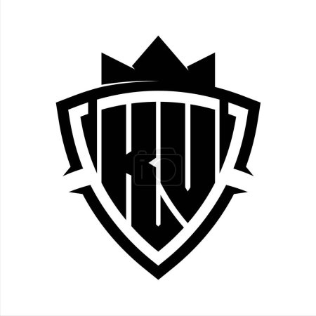 KV Letter fett Monogramm mit Dreieck Kurve Schild Form mit Krone schwarz und weiß Hintergrund Farbe Design-Vorlage