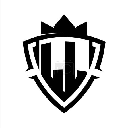 LL Carta monograma en negrita con forma de escudo de curva de triángulo con plantilla de diseño de color de fondo en blanco y negro corona