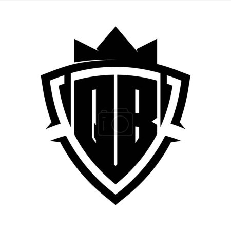 QB Carta en negrita monograma con forma de escudo de curva de triángulo con plantilla de diseño de color de fondo blanco y negro corona