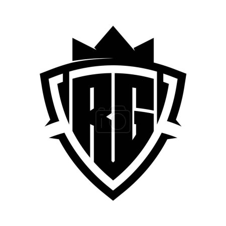 RG Letter bold monogram with triangle curve shield shape with crown black and white background color design template