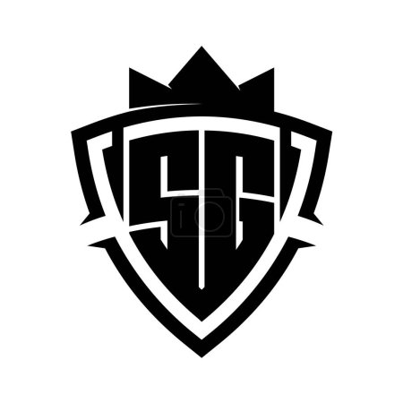 SG Carta monograma en negrita con forma de escudo de curva de triángulo con plantilla de diseño de color de fondo en blanco y negro corona