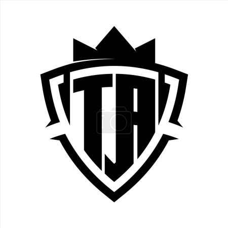 TA Brief fett Monogramm mit Dreieck Kurve Schild Form mit Krone schwarz und weiß Hintergrund Farbe Design-Vorlage
