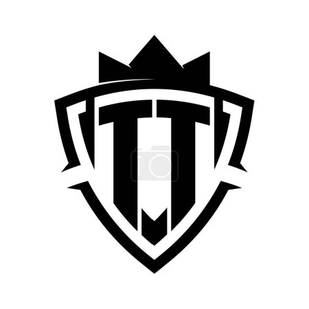 TT Lettre monogramme gras avec triangle courbe forme de bouclier avec couronne fond noir et blanc modèle de conception de couleur