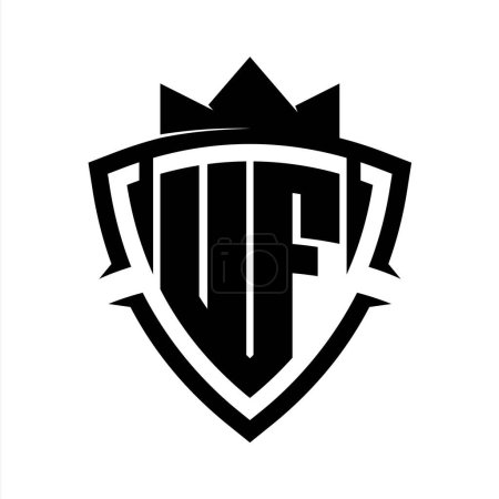 UF Letter bold monogram with triangle curve shield shape with crown black and white background color design template