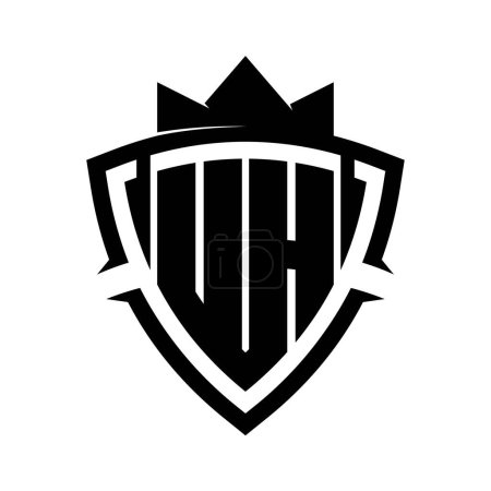 Carta UH en negrita monograma con forma de escudo de curva de triángulo con plantilla de diseño de color de fondo blanco y negro corona