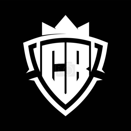 CB Carta monograma en negrita con forma de escudo de curva de triángulo con plantilla de diseño de color de fondo blanco y negro corona