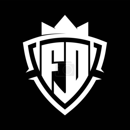 FD Carta en negrita monograma con forma de escudo de curva de triángulo con plantilla de diseño de color de fondo blanco y negro corona