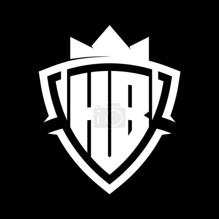 HB Letter bold monogram with triangle curve shield shape with crown white and black background color design template