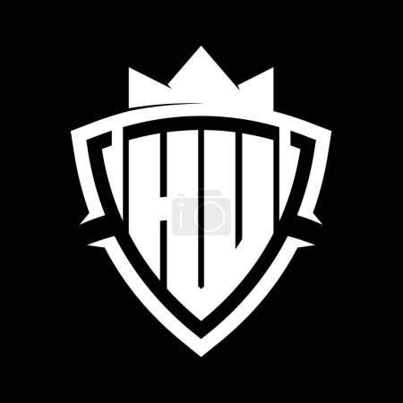 HU Carta en negrita monograma con forma de escudo de curva de triángulo con plantilla de diseño de color de fondo blanco y negro corona