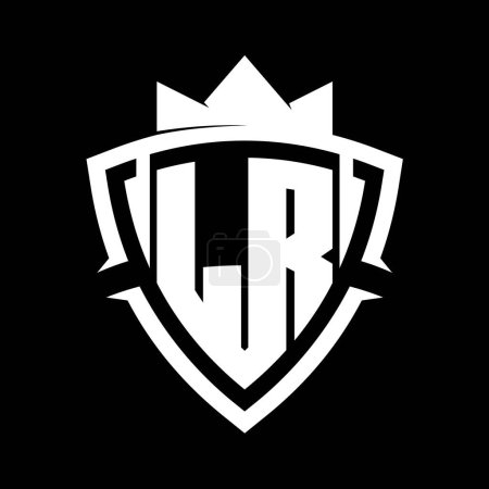 LR Letter bold monogram with triangle curve shield shape with crown white and black background color design template