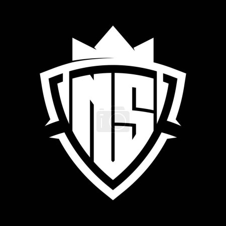 NS Letter bold monogram with triangle curve shield shape with crown white and black background color design template