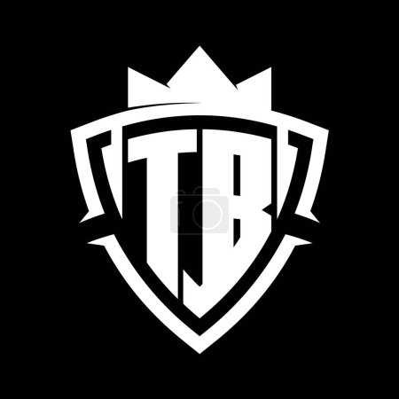 TB Letter bold monogram with triangle curve shield shape with crown white and black background color design template