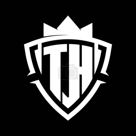 TH Letter bold monogram with triangle curve shield shape with crown white and black background color design template