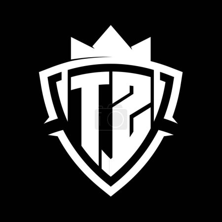 TZ Carta en negrita monograma con forma de escudo de curva de triángulo con plantilla de diseño de color de fondo blanco y negro corona