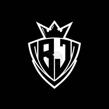 Logotipo de letra BJ Bold con forma de escudo triangular afilado con corona dentro del contorno blanco en el diseño de la plantilla de fondo negro