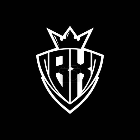 BX Bold Letter Logo mit scharfem Dreieck Schildform mit Krone innen weißen Umriss auf schwarzem Hintergrund Vorlage Design