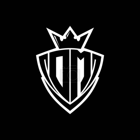 DM Negrita logotipo de la letra con forma de escudo triángulo afilado con corona dentro del contorno blanco en el diseño de la plantilla de fondo negro