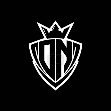 DN Kühnes Buchstaben-Logo mit scharfem Dreieck Schildform mit Krone innen weißer Umriss auf schwarzem Hintergrund Vorlage Design