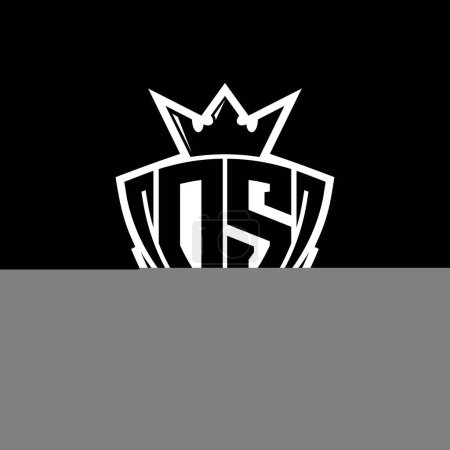 DS Logo lettre audacieuse avec forme de bouclier triangle pointu avec couronne à l'intérieur contour blanc sur fond noir