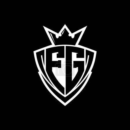 FG Bold letter logo with sharp triangle shield shape with crown inside white outline on black background template design