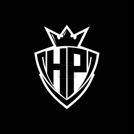Téléchargez les photos : HP logo lettre audacieuse avec forme de bouclier triangle pointu avec couronne à l'intérieur contour blanc sur fond noir modèle de conception - en image libre de droit