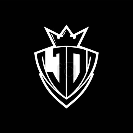 Foto de Logotipo de letra JD Bold con forma de escudo triangular afilado con corona dentro del contorno blanco en el diseño de la plantilla de fondo negro - Imagen libre de derechos