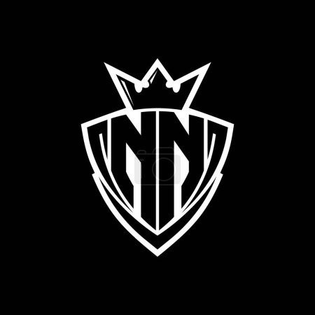 NN Logo lettre audacieuse avec forme de bouclier triangle pointu avec couronne à l'intérieur contour blanc sur fond noir conception de modèle
