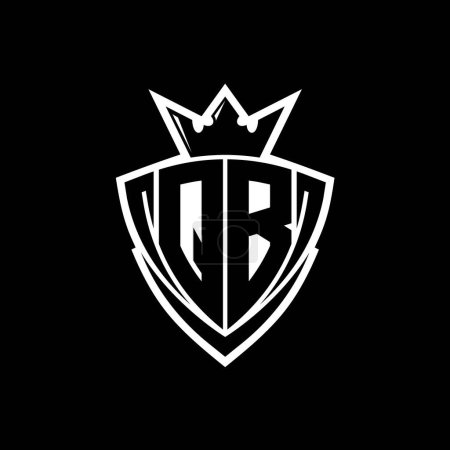 QB Logo de letra audaz con forma de escudo de triángulo afilado con corona dentro del contorno blanco en el diseño de la plantilla de fondo negro