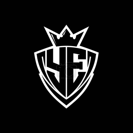 YE Fettes Buchstaben-Logo mit scharfem Dreieck Schildform mit Krone innen weißen Umriss auf schwarzem Hintergrund Vorlage Design