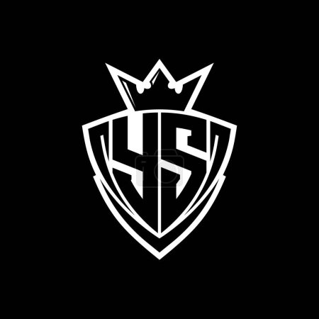 YS Fettes Buchstaben-Logo mit scharfem Dreieck Schildform mit Krone innen weißer Umriss auf schwarzem Hintergrund Vorlage Design